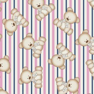 Tecido Tricoline Estampada Ursinho cor 11 (Rosa com Marinho) Tecido Tricoline Estampada Ursinho cor 11 (Rosa com Marinho)